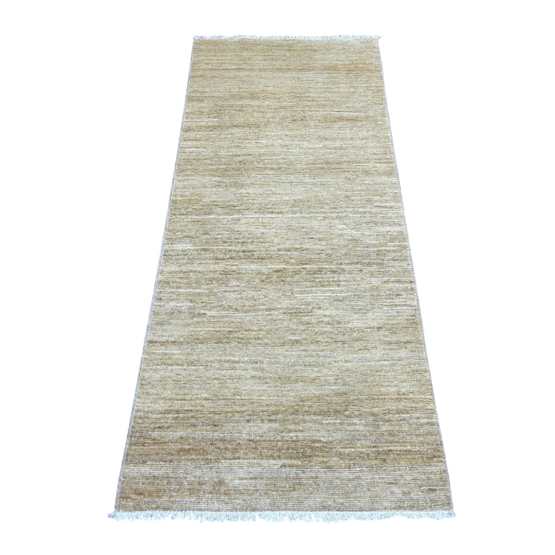 2'6"x6' Beige, Plain Solid Pattern, Hand Knotted, Hand Spun Ghazni Wool, Lush and Plush, Runner, Oriental Rug 